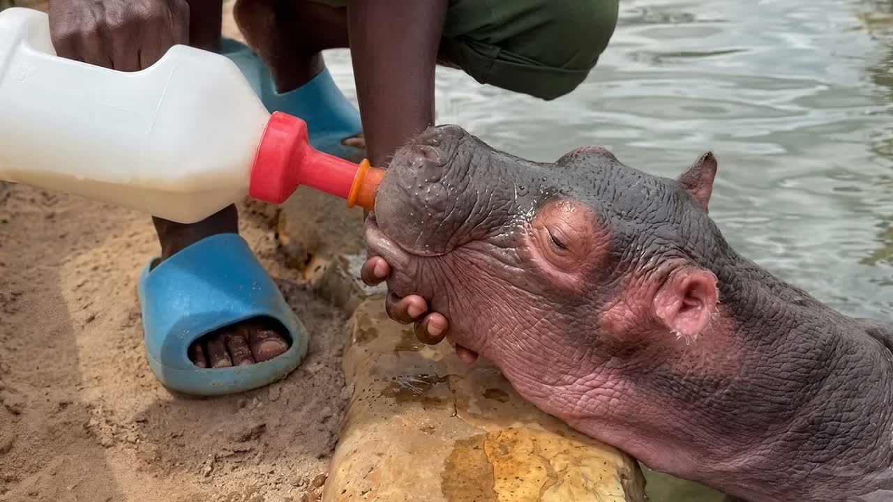 Tiny Hippo Lost His Mom - But Found Love Again