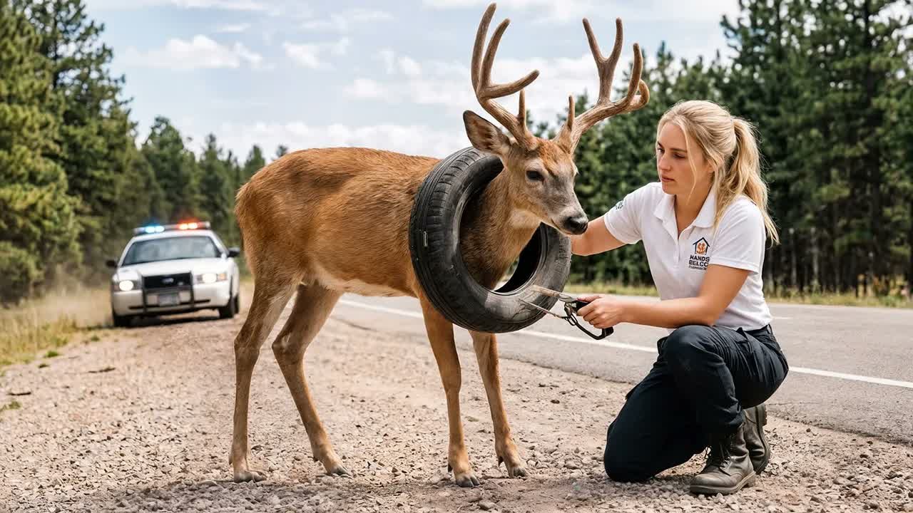 Saving a Deer Trapped With a Tire Around Its Neck